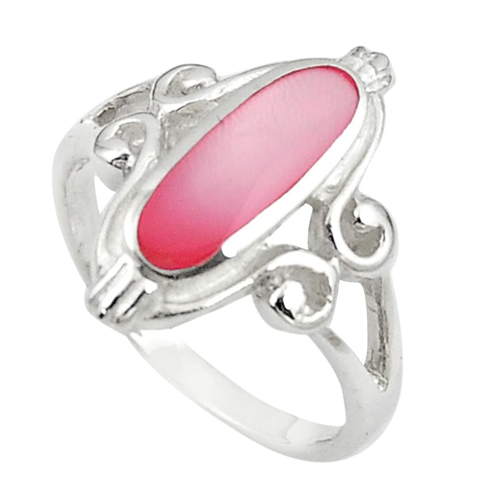 925 sterling silver 3.48gms pink pearl enamel ring jewelry size 5.5 a91958