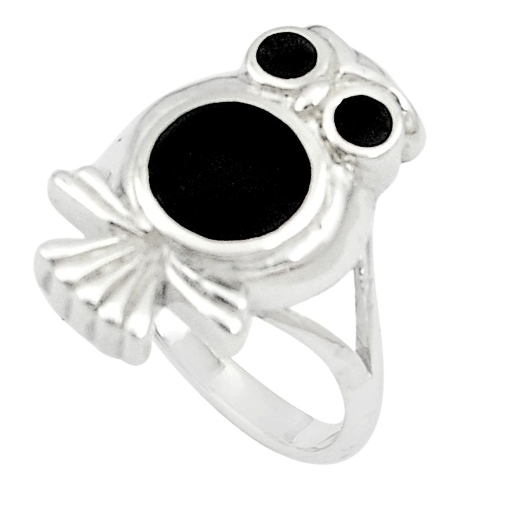 6.26gms black onyx enamel 925 sterling silver owl ring jewelry size 6 a91983