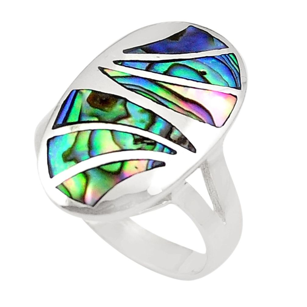 925 silver 6.68gms green abalone paua seashell ring jewelry size 6.5 a91984