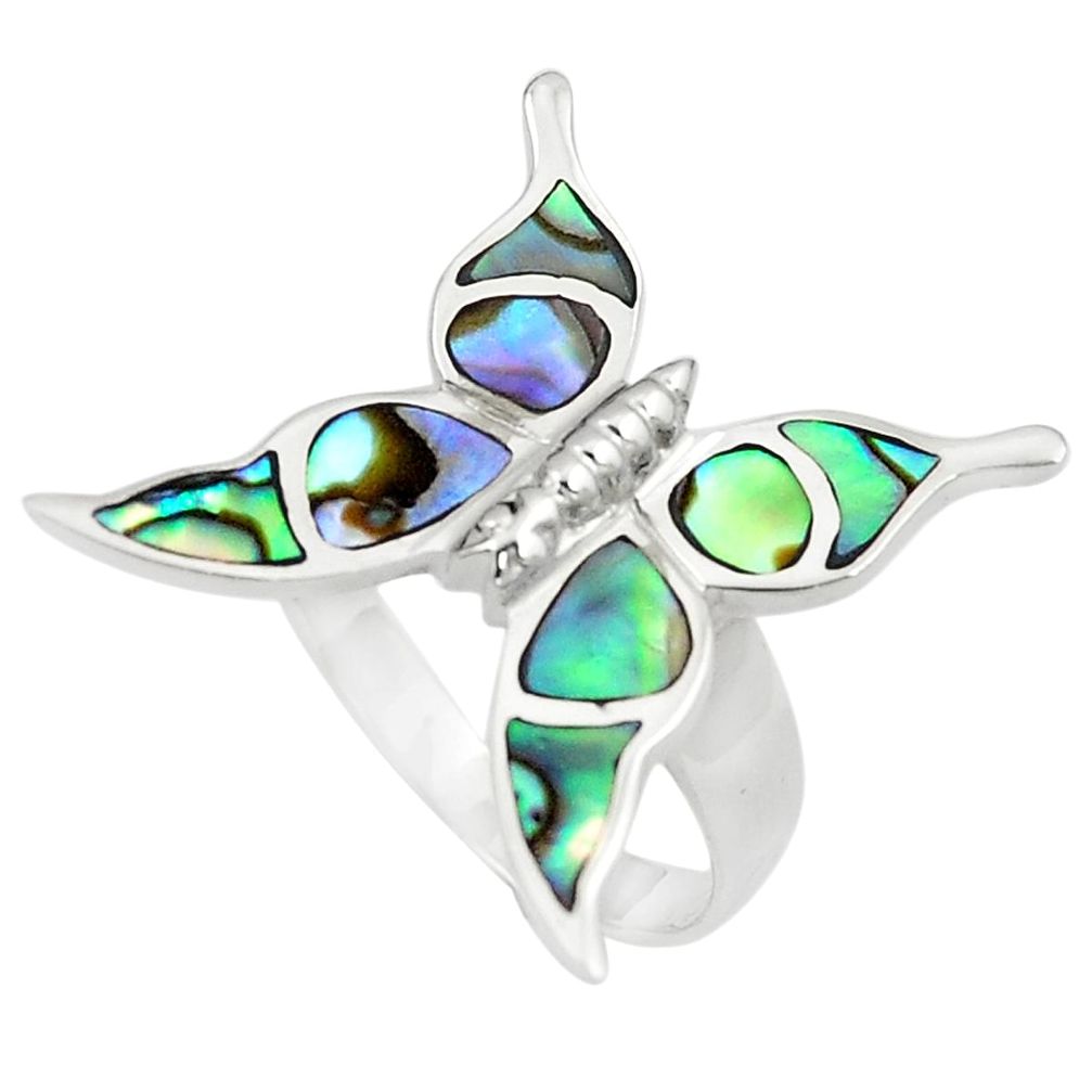 925 silver 4.48gms green abalone paua seashell butterfly ring size 7 a92004