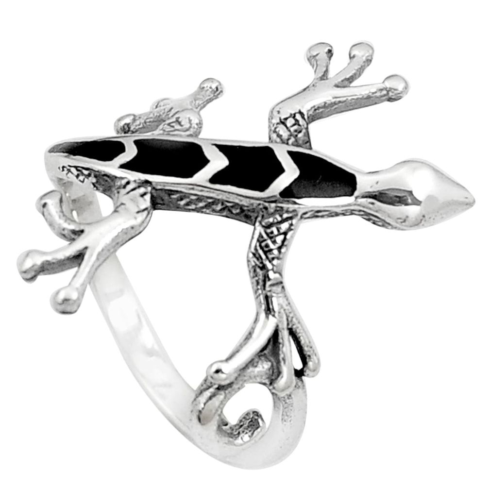 3.69gms black onyx enamel 925 silver lizard ring jewelry size 6.5 a92021