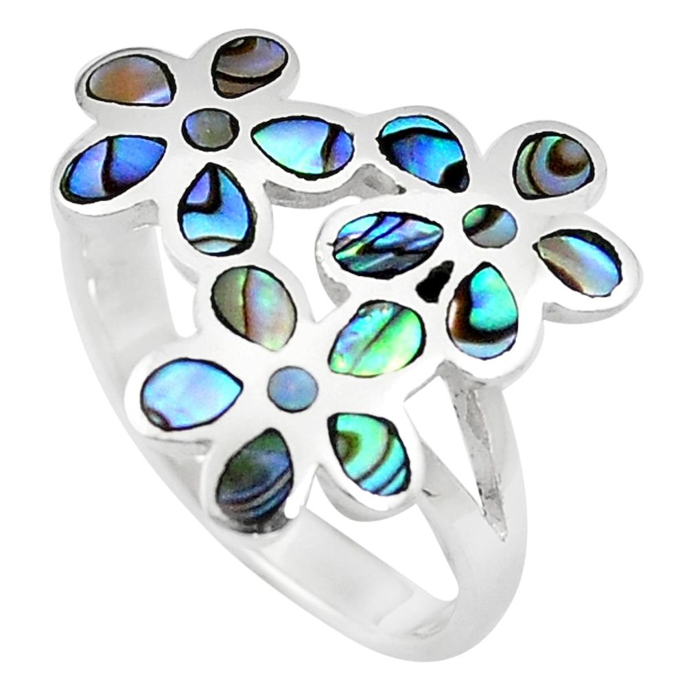 5.03gms green abalone paua seashell 925 silver flower ring jewelry size 9 a92030