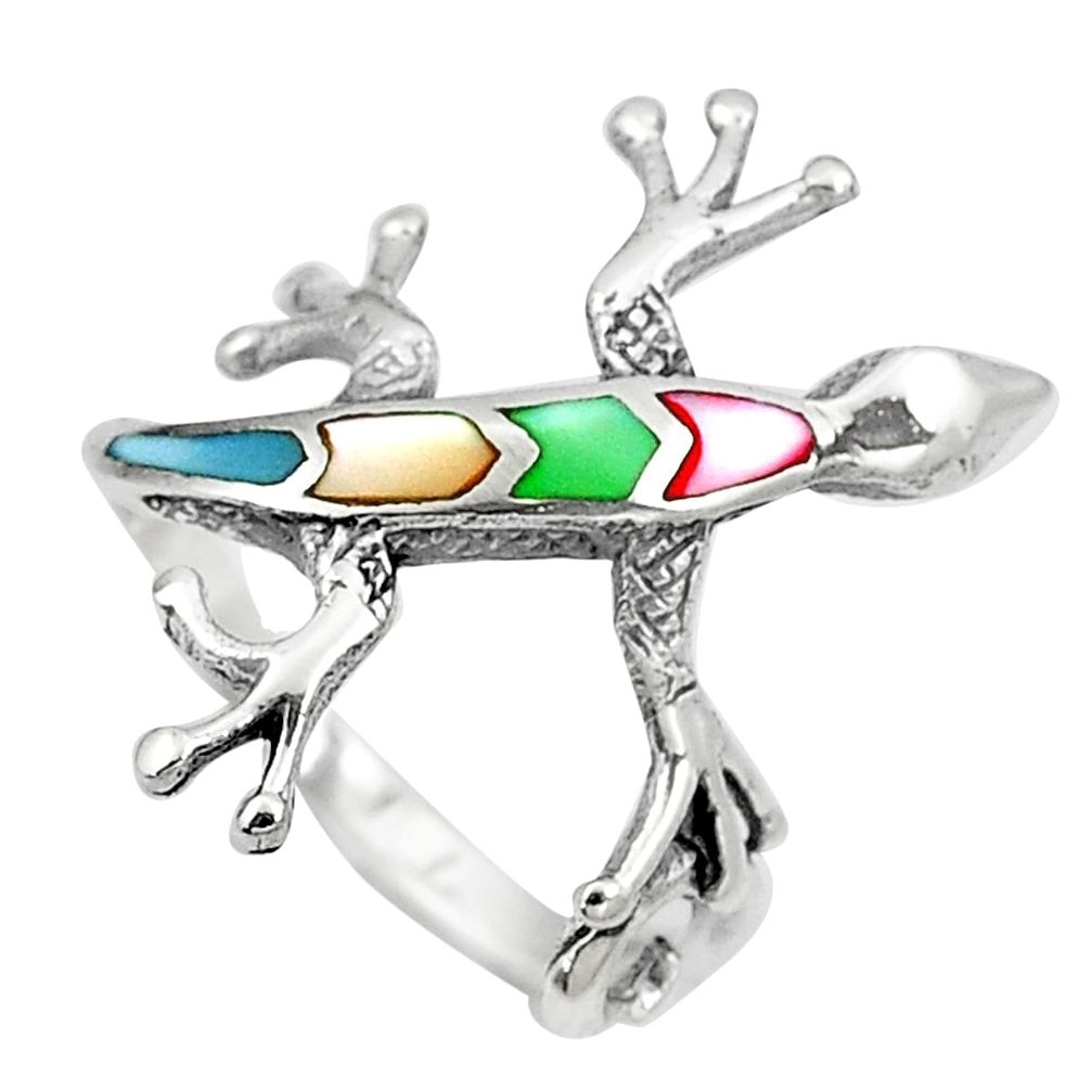3.69gms multi color blister pearl enamel 925 silver lizard ring size 7 a92039