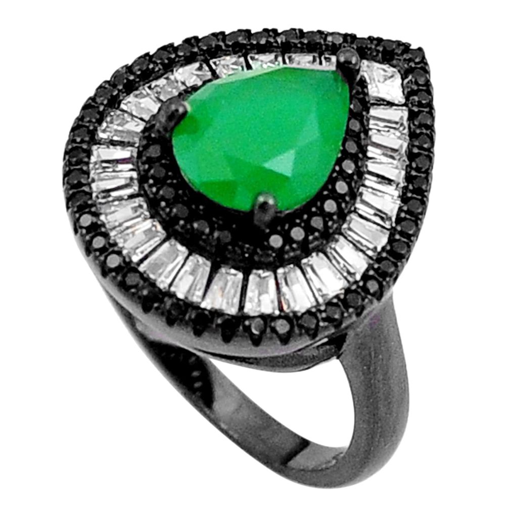 6.10cts green emerald quartz white topaz rhodium 925 silver ring size 7 a92101