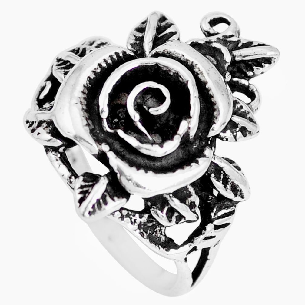 7.69gms indonesian bali style solid 925 silver flower charm ring size 7.5 a92432