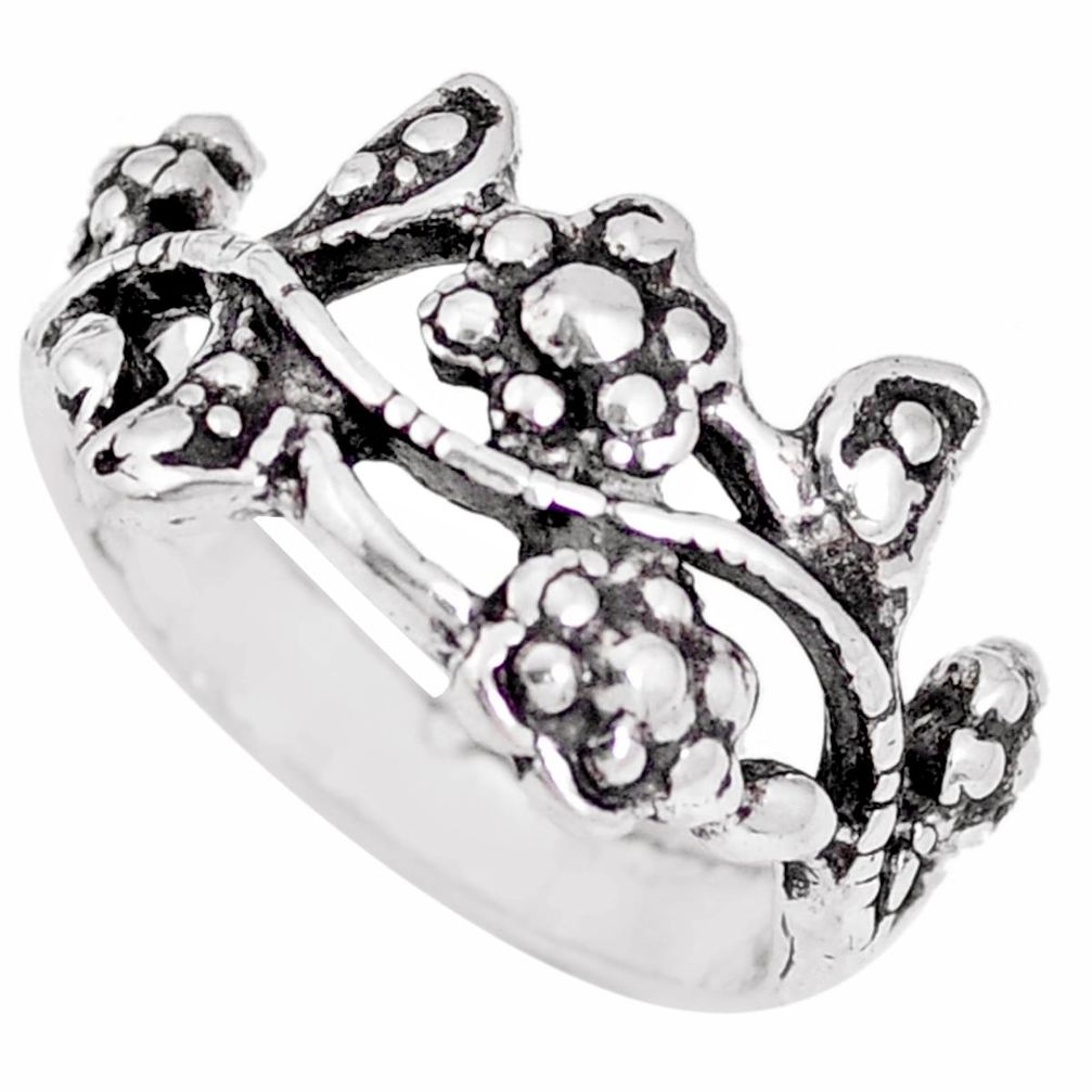 4.89gms indonesian bali style solid 925 silver flower charm ring size 6 a92445