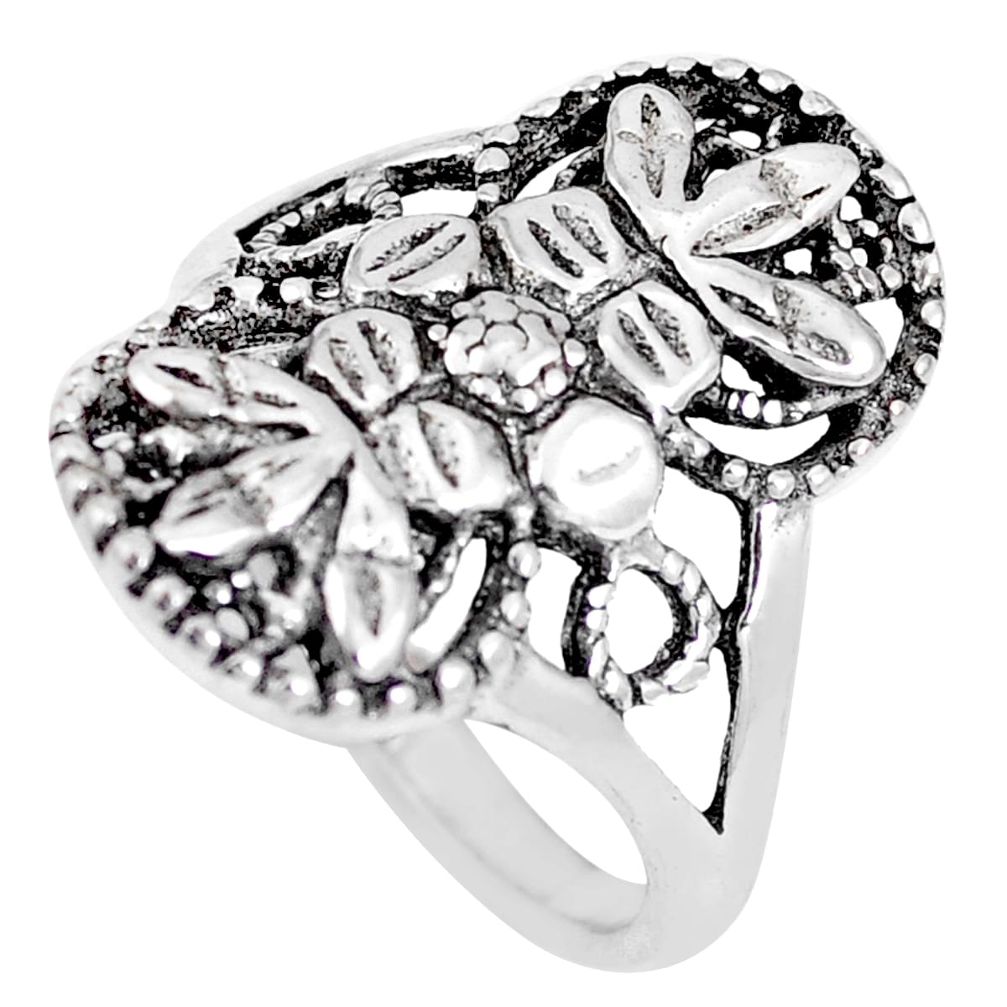 4.69gms indonesian bali style solid 925 silver flower ring size 7.5 a92491