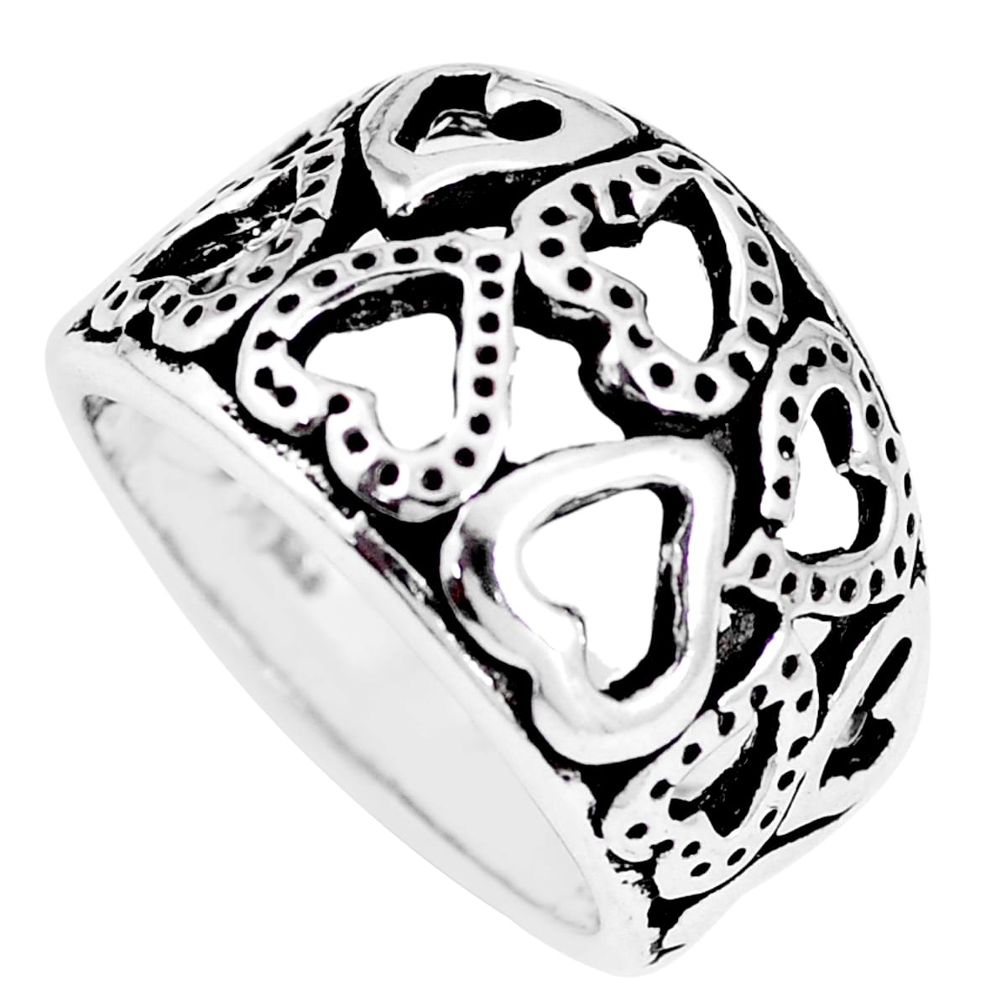 7.26gms indonesian bali style solid 925 silver heart ring size 7.5 a92493