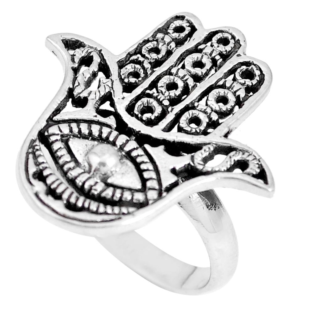 Indonesian bali style solid 925 silver hand of god hamsa ring size 7.5 a92495