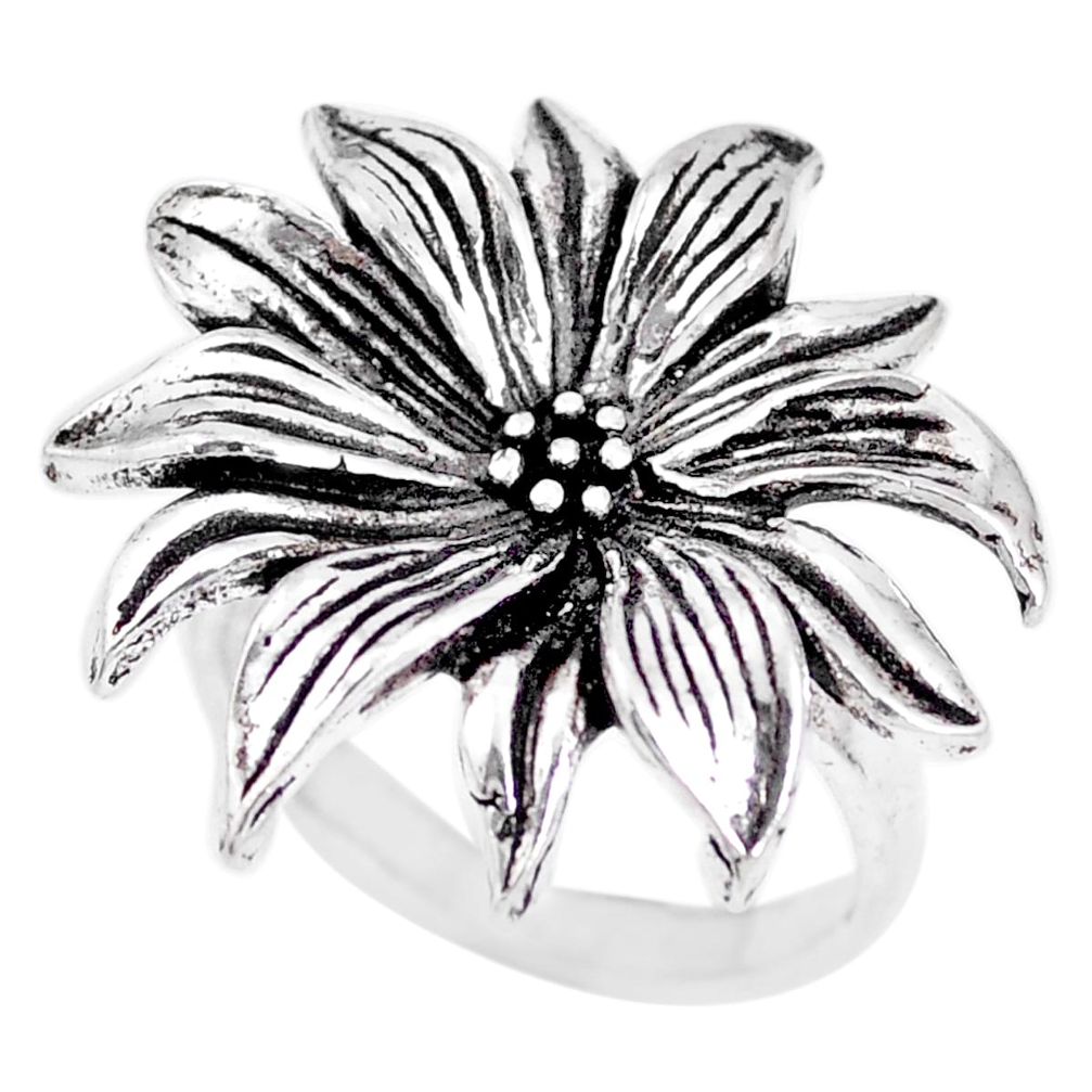 7.69gms indonesian bali style solid 925 silver flower ring size 6 a92511