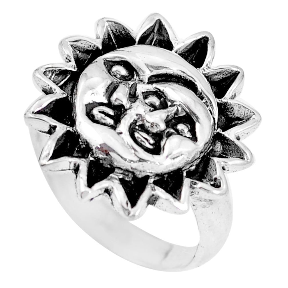 Indonesian bali style solid 925 silver crescent moon star ring size 6.5 a92522