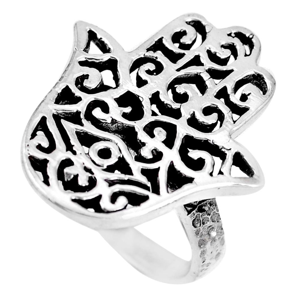 Indonesian bali style solid 925 silver hand of god hamsa ring size 7.5 a92526