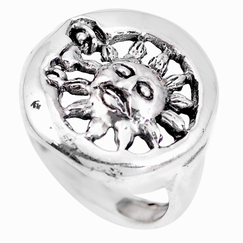 Indonesian bali style solid 925 silver crescent moon star ring size 7.5 a92537