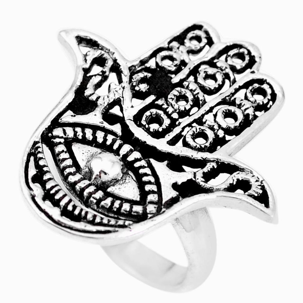 Indonesian bali style solid 925 silver hand of god hamsa ring size 5.5 a92556
