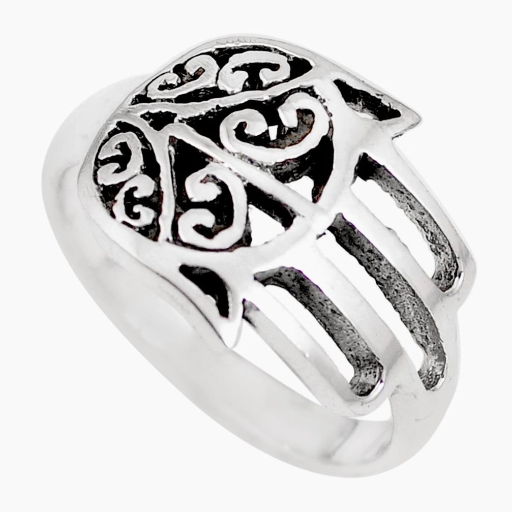 Indonesian bali style solid 925 silver hand of god hamsa ring size 10 a92581