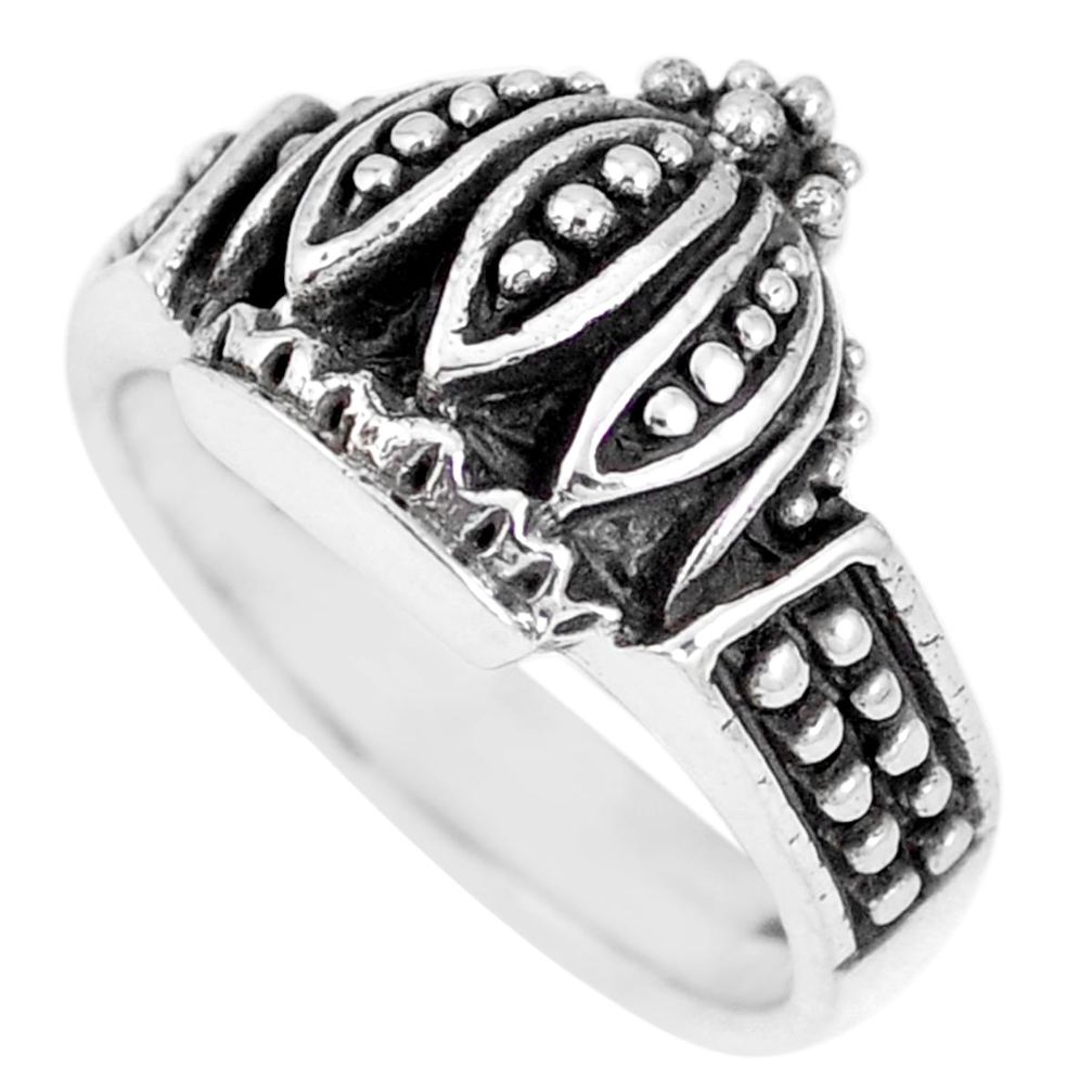 5.87gms indonesian bali style solid 925 silver crown ring size 5.5 a92585