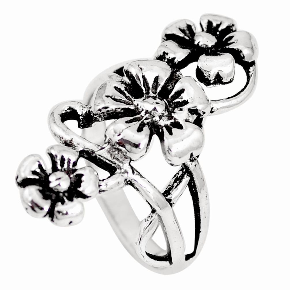 5.26gms indonesian bali style solid 925 silver flower ring size 7.5 a92588
