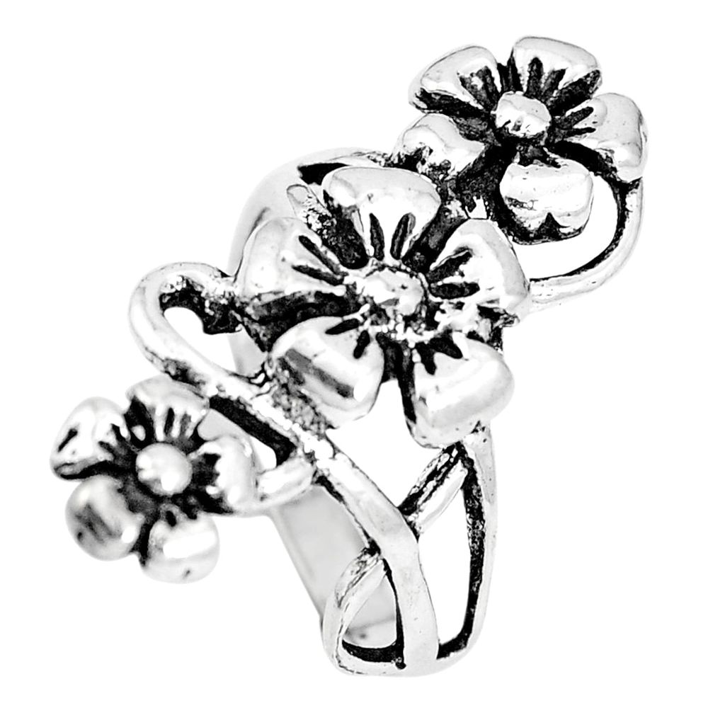 5.48gms indonesian bali style solid 925 silver flower ring size 7 a92601