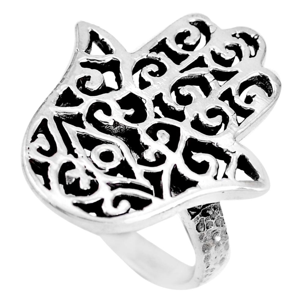 Indonesian bali style solid 925 silver hand of god hamsa ring size 6.5 a92615
