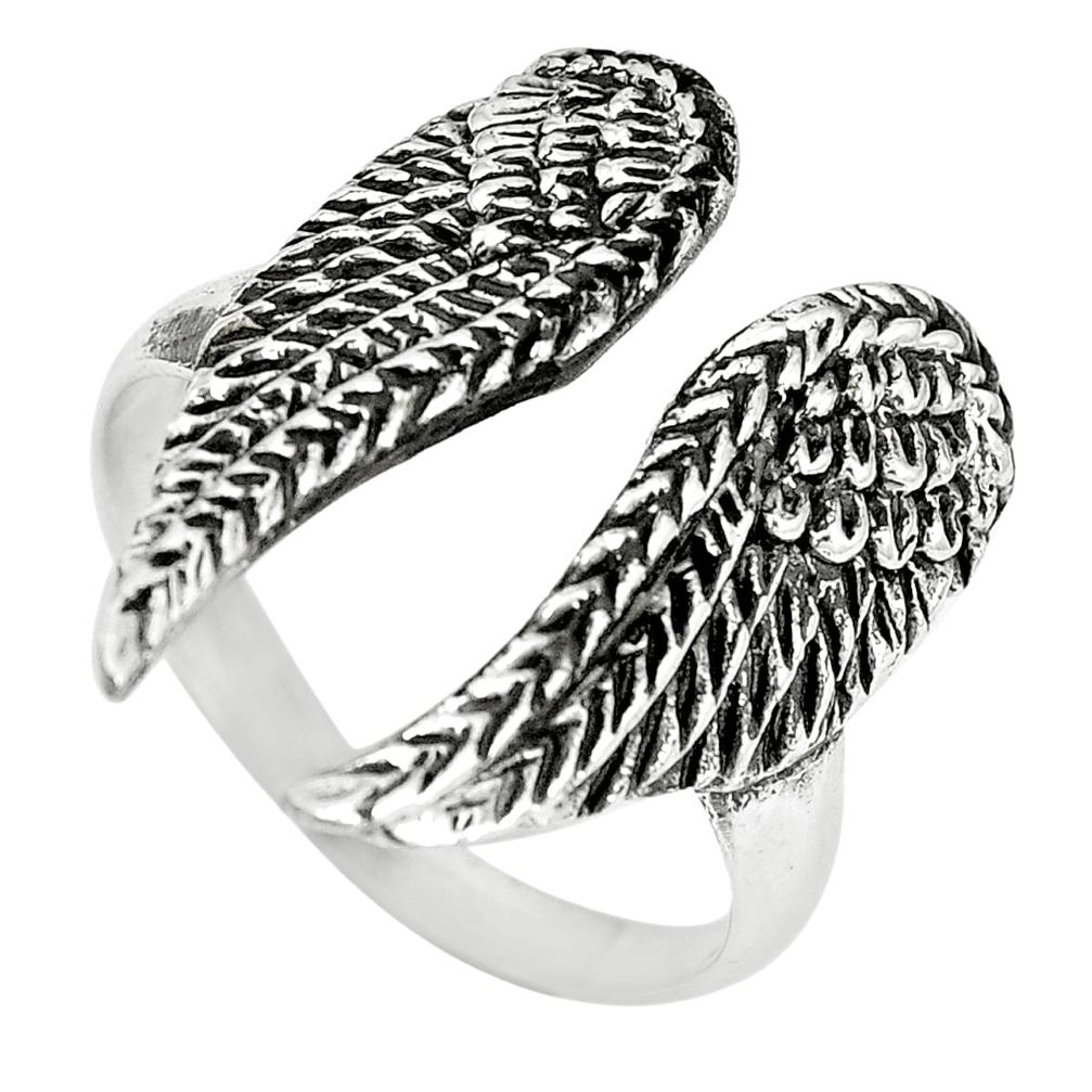 6.42gms indonesian bali style solid 925 silver feather charm ring size 10 a92619