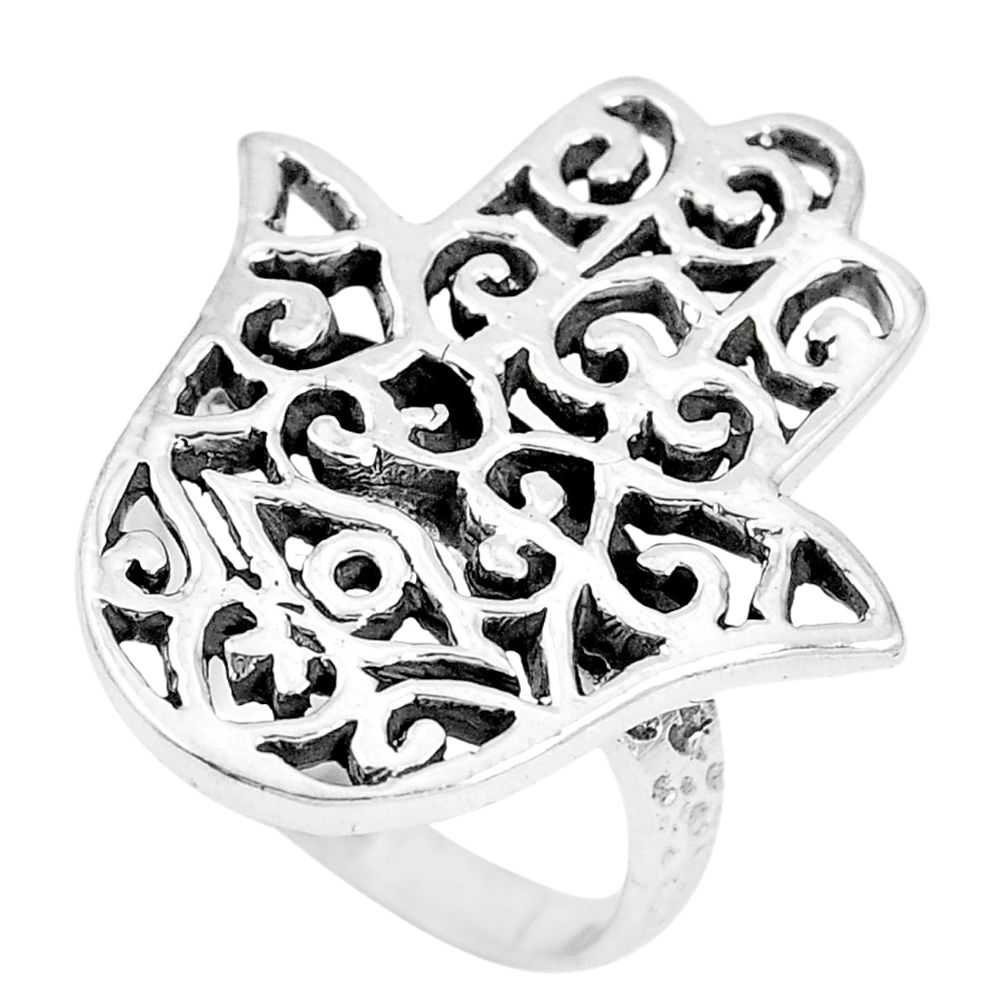 Indonesian bali style solid 925 silver hand of god hamsa ring size 5.5 a92649