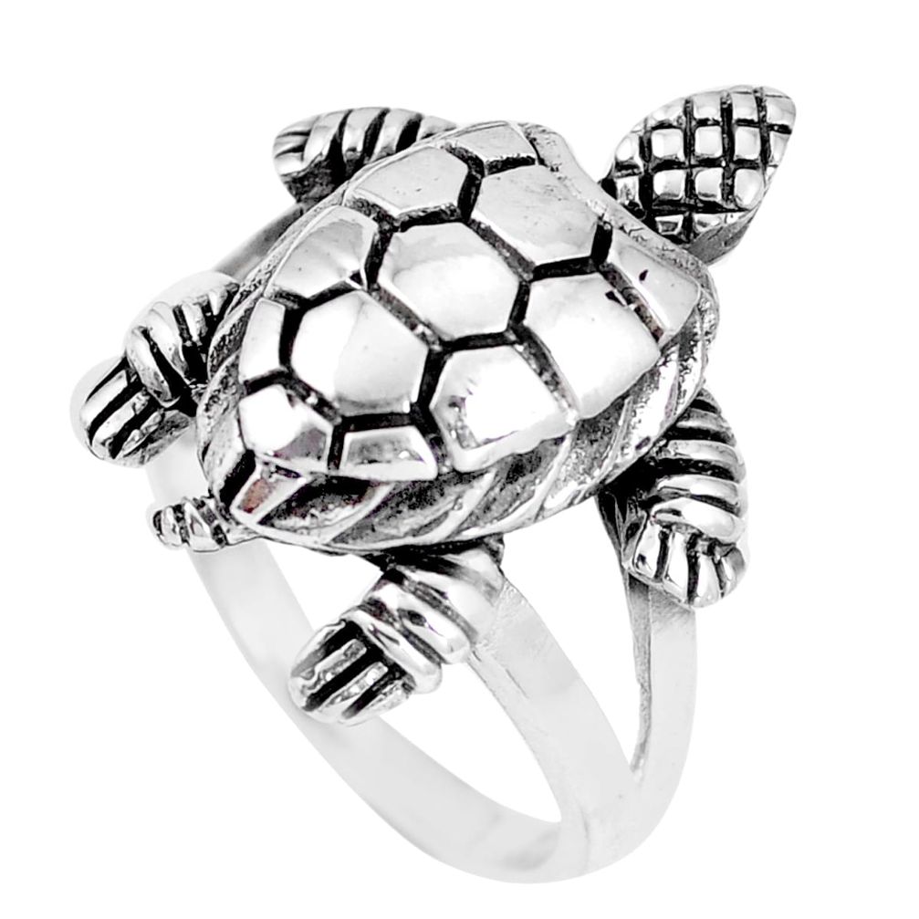 7.89gms indonesian bali style solid 925 silver tortoise ring size 5.5 a92651