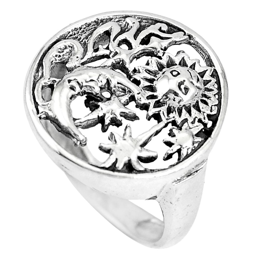 Indonesian bali style solid 925 silver crescent moon star ring size 8.5 a92652