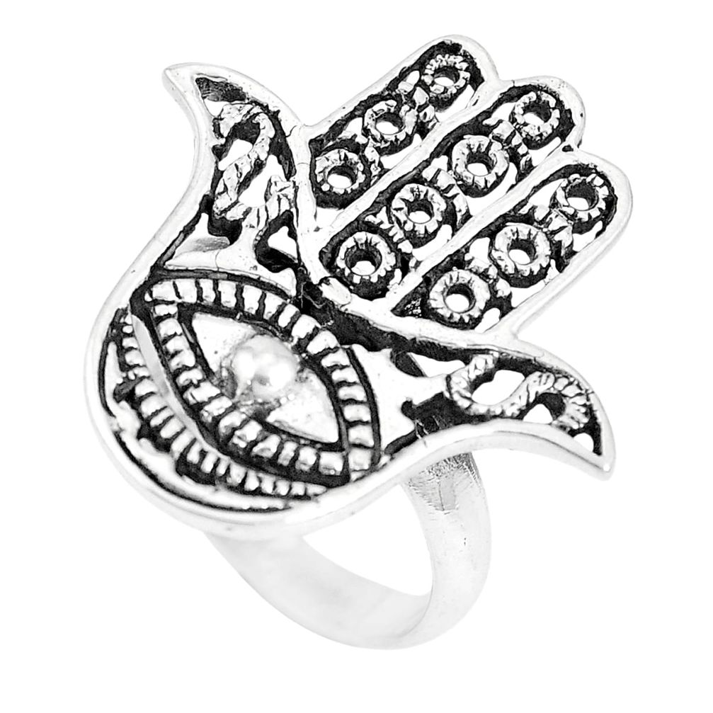 Indonesian bali style solid 925 silver hand of god hamsa ring size 7.5 a92678