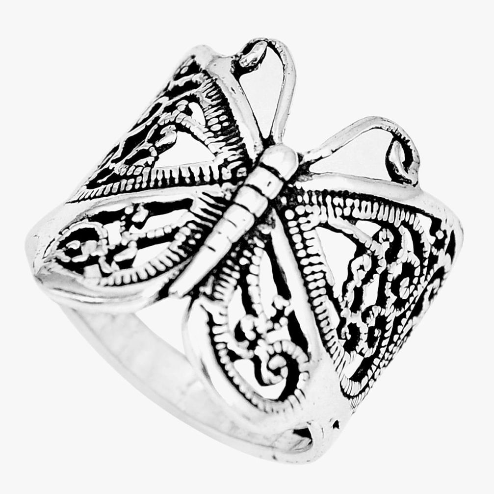 5.02gms indonesian bali style solid 925 silver butterfly ring size 8 a92684