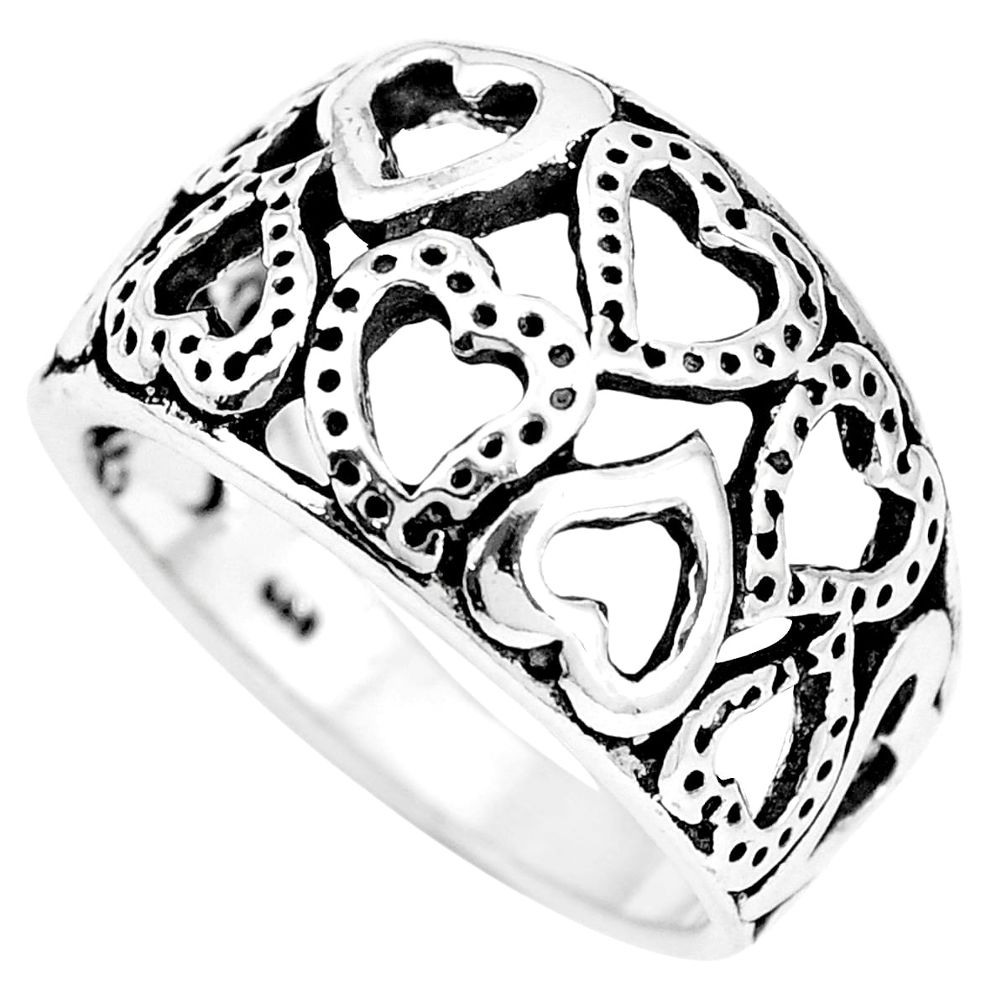 6.87gms indonesian bali style solid 925 silver heart ring size 9.5 a92690