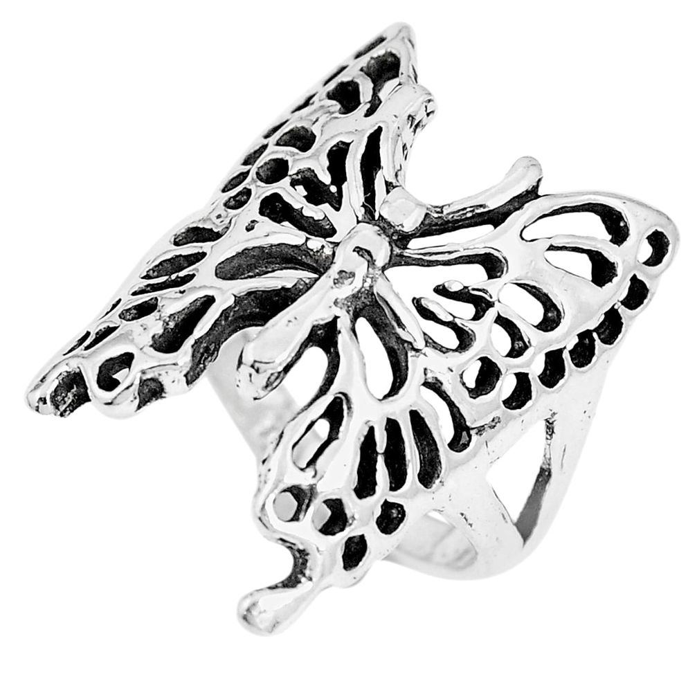 6.87gms indonesian bali style solid 925 silver butterfly ring size 8 a92696