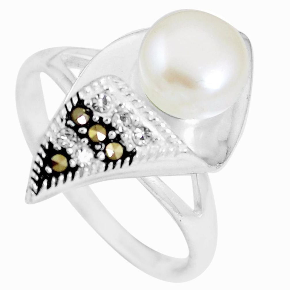 925 sterling silver 3.42cts natural white pearl topaz round ring size 9 a92867