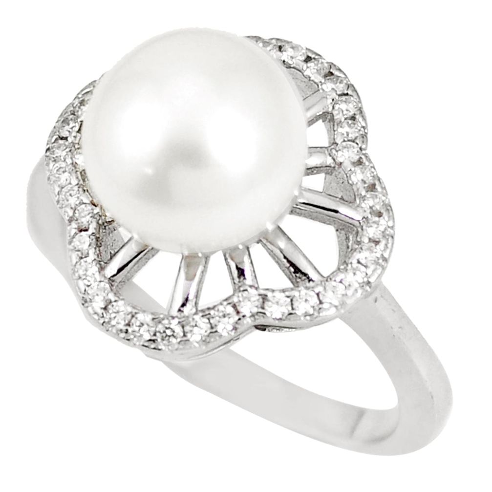 925 sterling silver 5.75cts natural white pearl topaz ring size 7.5 a92872