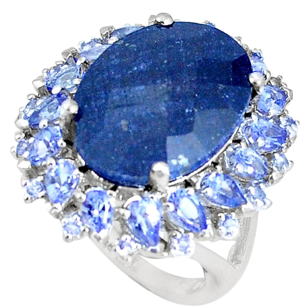 14.21cts natural blue sapphire oval tanzanite 925 silver ring size 5.5 a93155