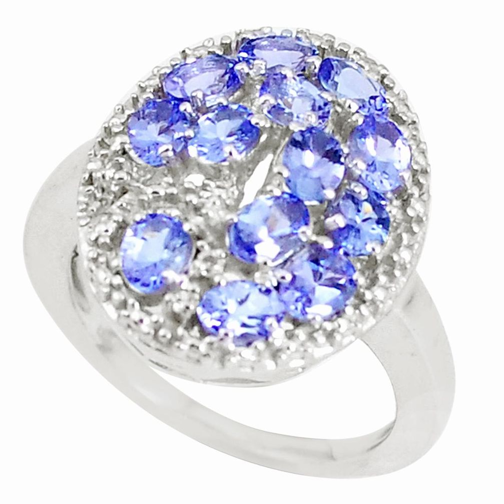 4.21cts natural blue tanzanite 925 sterling silver ring jewelry size 7.5 a93167