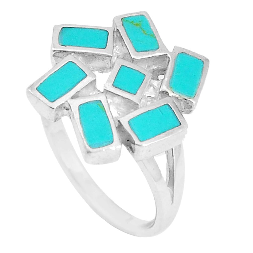 4.48gms fine green turquoise enamel 925 sterling silver ring size 6 a93361
