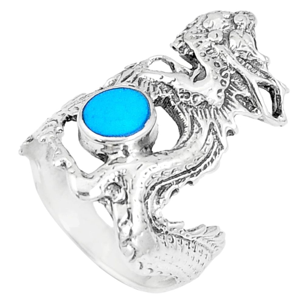 925 sterling silver 4.47gms fine blue turquoise enamel dragon ring size 6 a93370