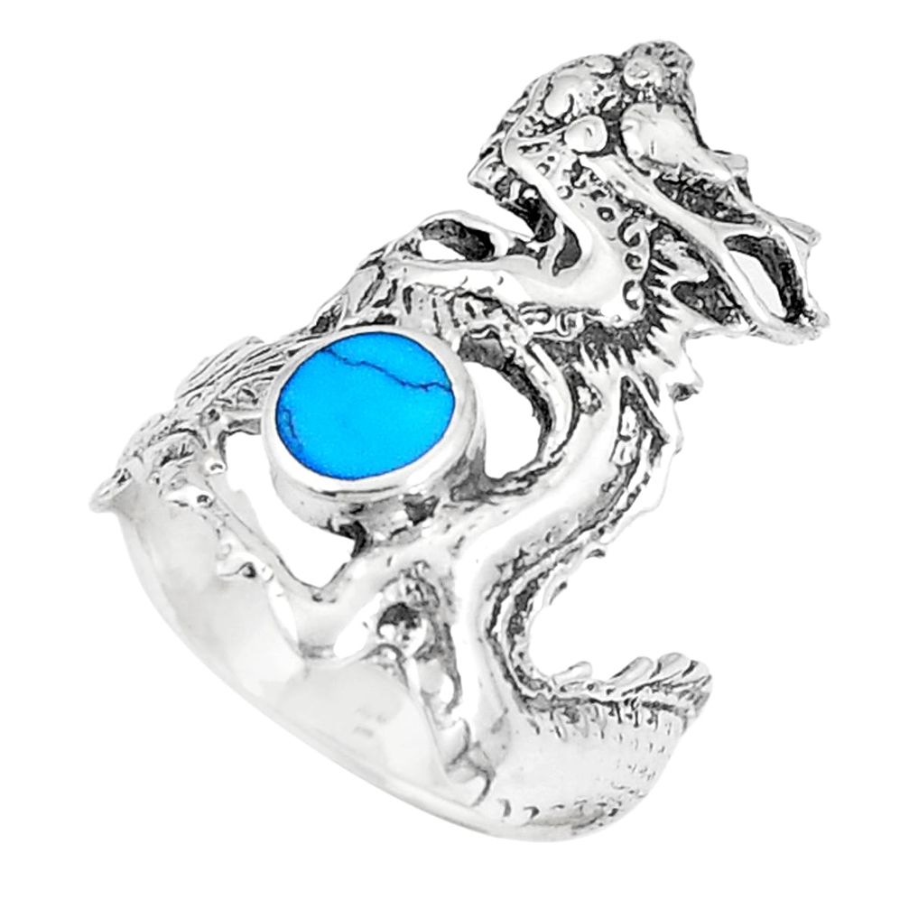 4.69gms fine blue turquoise enamel 925 sterling silver dragon ring size 7 a93373