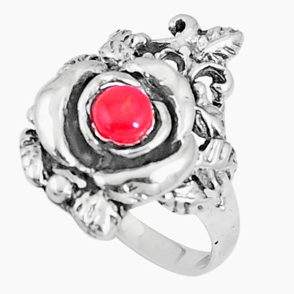 925 sterling silver 0.58cts red coral round ring jewelry size 6 a93385