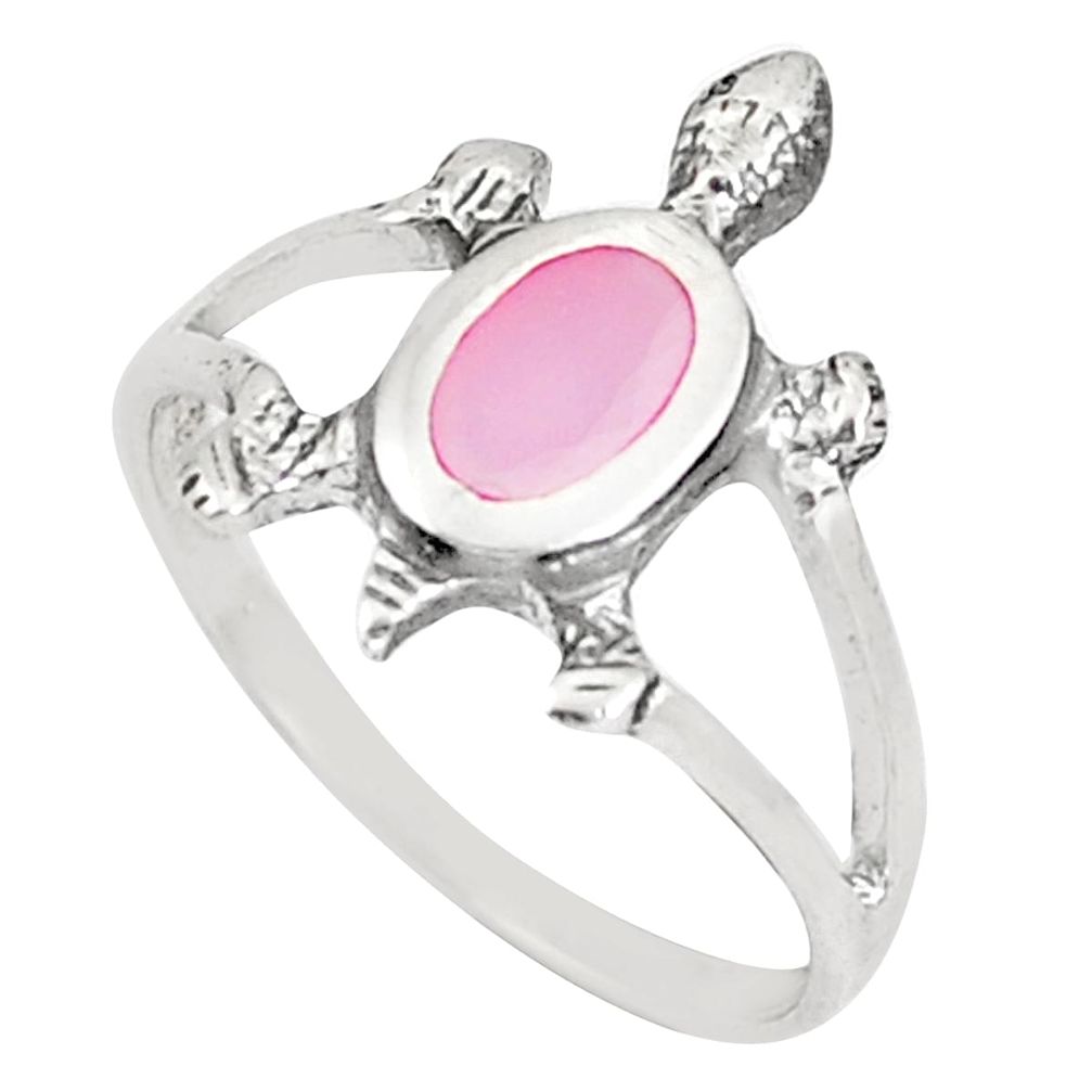 2.02gms pink pearl enamel 925 silver tortoise ring jewelry size 5.5 a93596