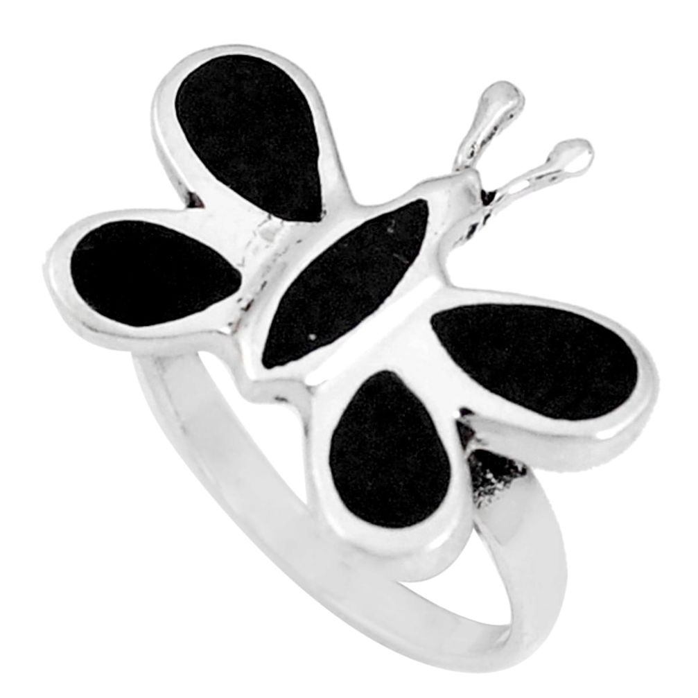 4.48gms black onyx enamel 925 sterling silver butterfly ring size 7 a93609