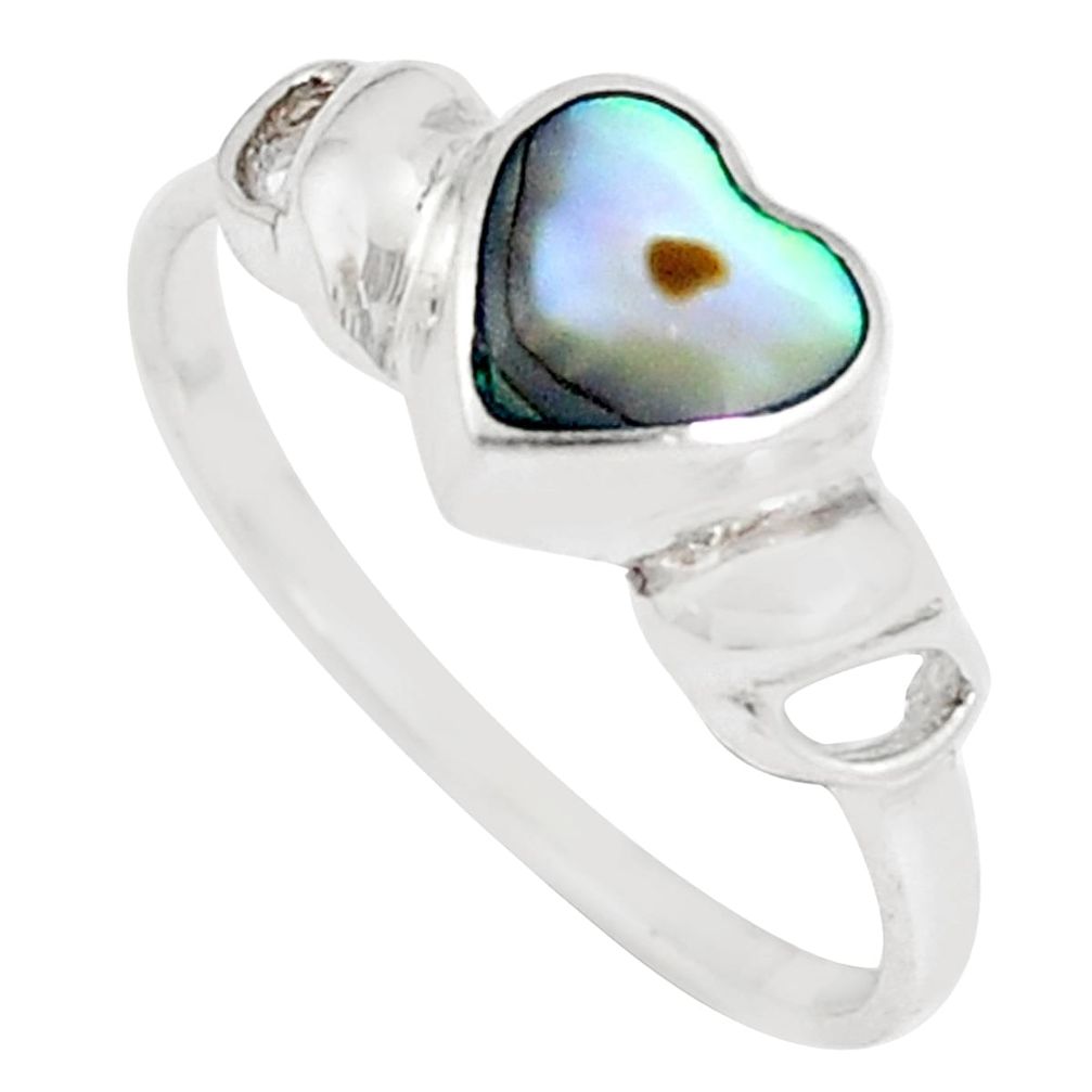 925 silver 2.02gms green abalone paua seashell heart ring size 8.5 a93627