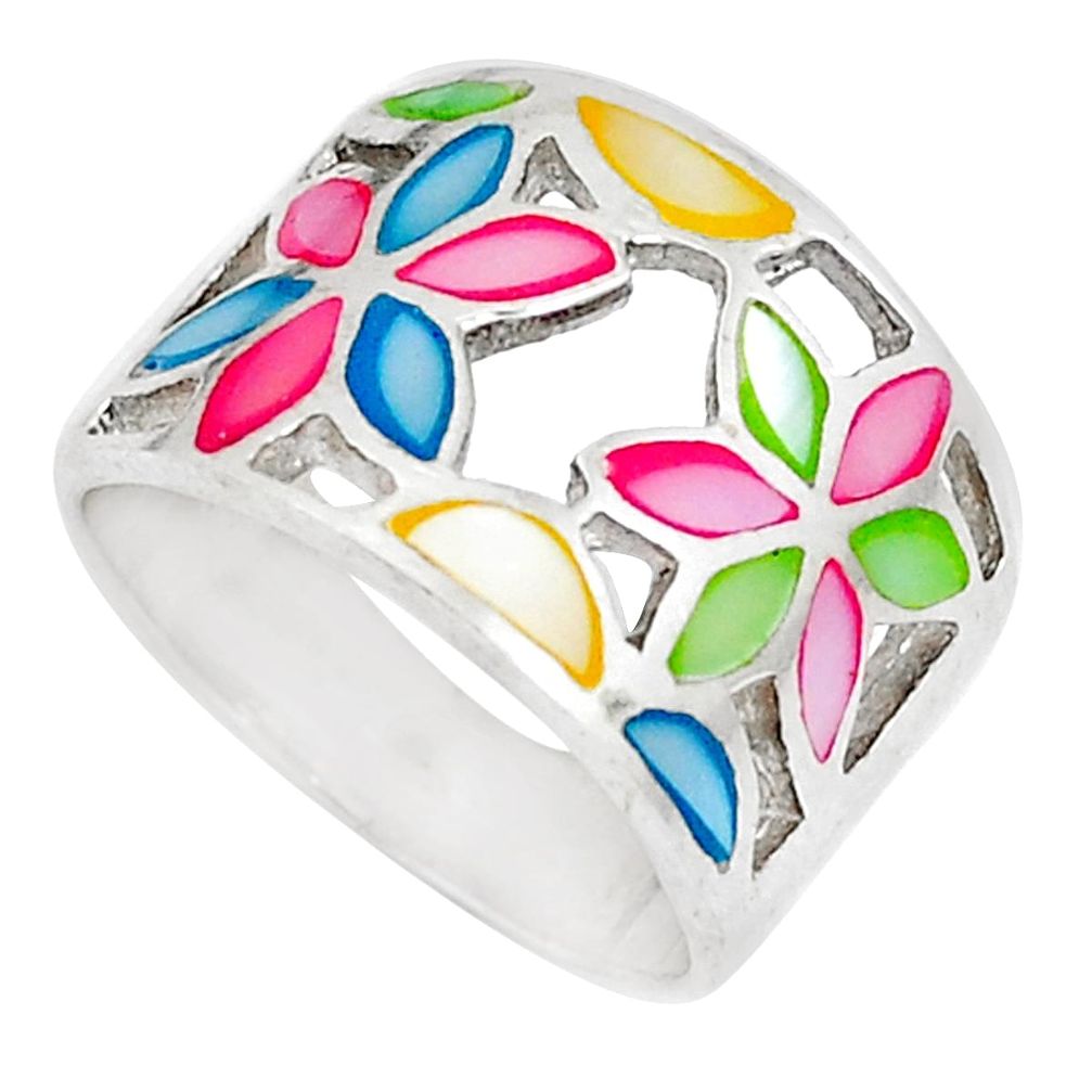 5.26gms multi color blister pearl enamel 925 sterling silver ring size 6 a93670
