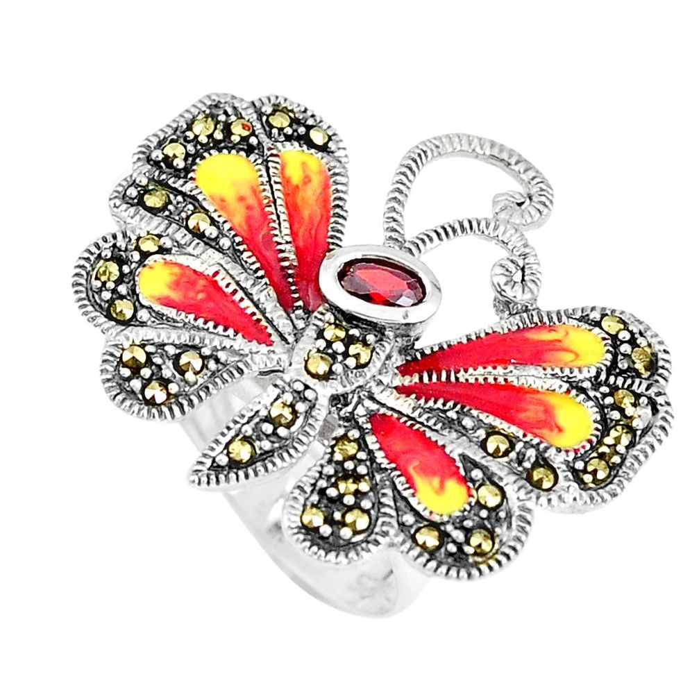 1.31cts natural red garnet marcasite 925 silver butterfly ring size 5.5 a93888