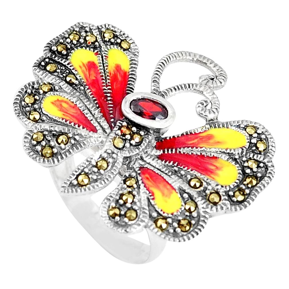 1.23cts natural red garnet marcasite 925 silver butterfly ring size 7 a94123