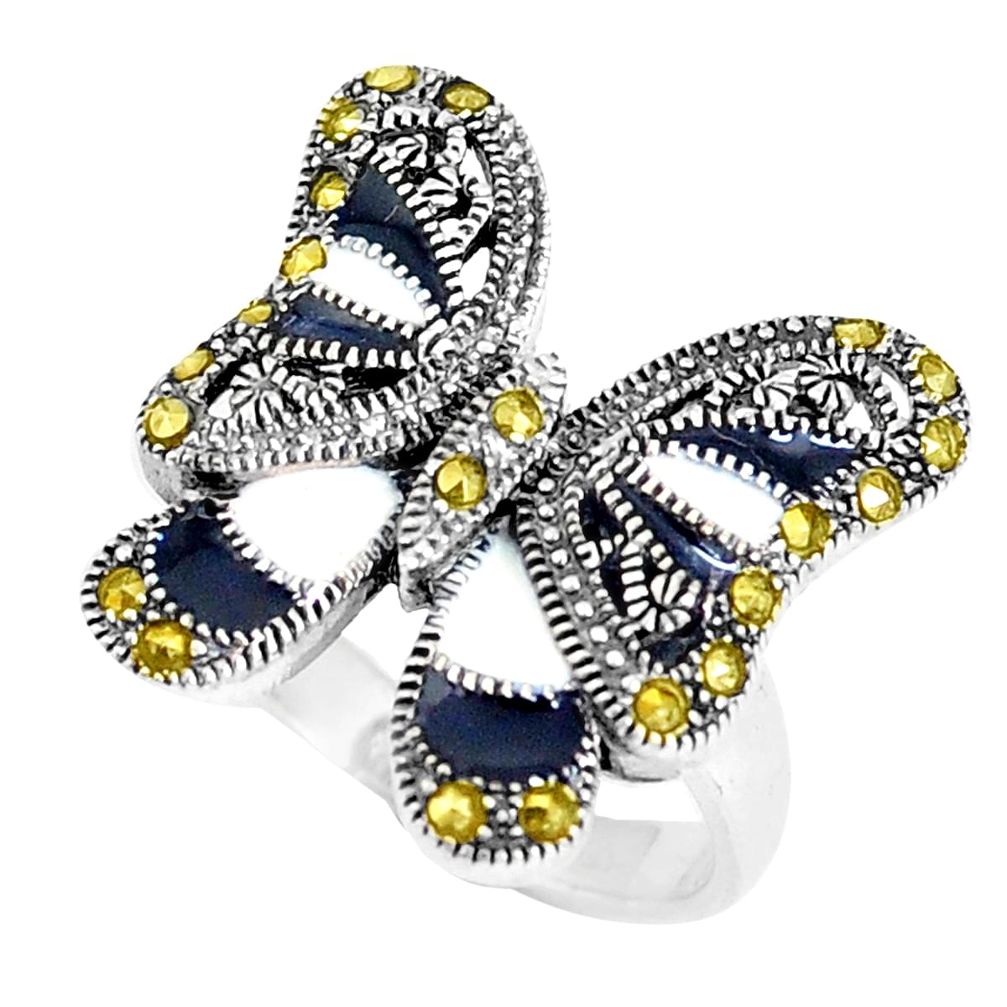 7.48gms fine marcasite enamel 925 sterling silver butterfly ring size 7 a94131