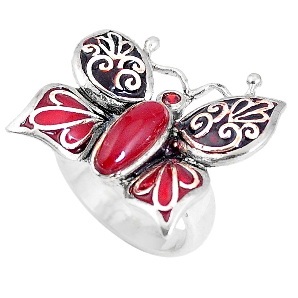 925 silver 2.18cts natural honey onyx garnet enamel butterfly ring size 6 a94146