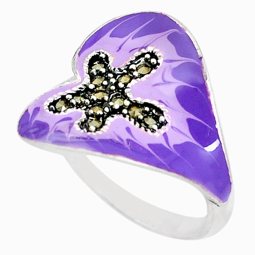 925 sterling silver 6.48gms marcasite enamel ring jewelry size 8.5 a94224