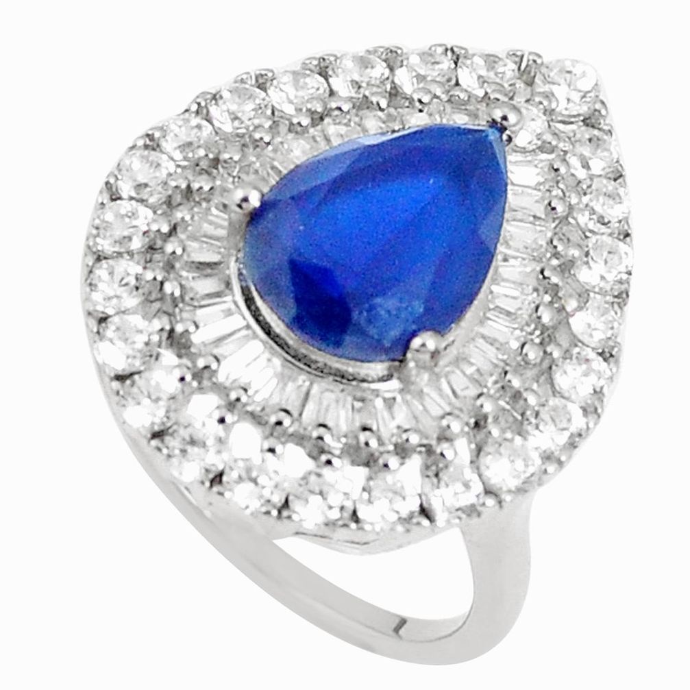 12.04cts blue sapphire (lab) topaz 925 sterling silver ring size 9 a94638