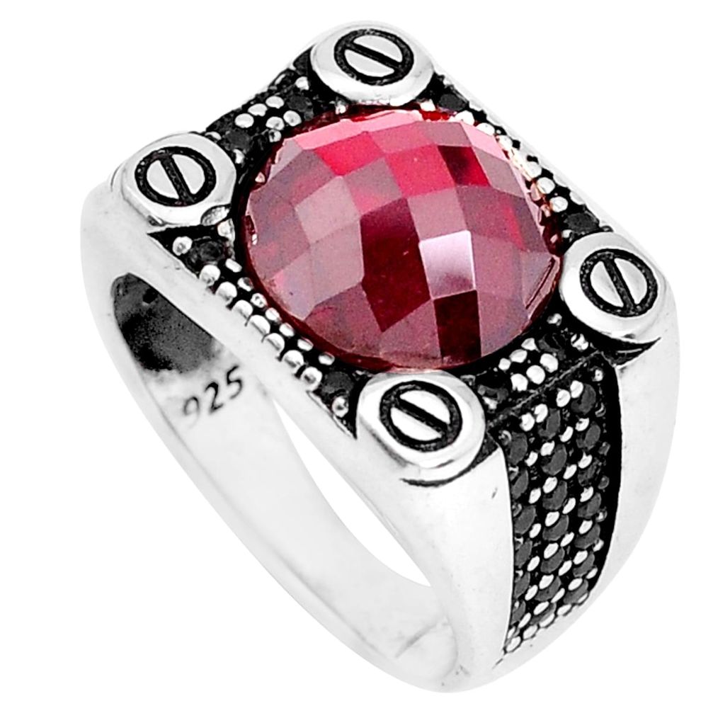 925 sterling silver 6.81cts red garnet quartz topaz mens ring size 9.5 a95304